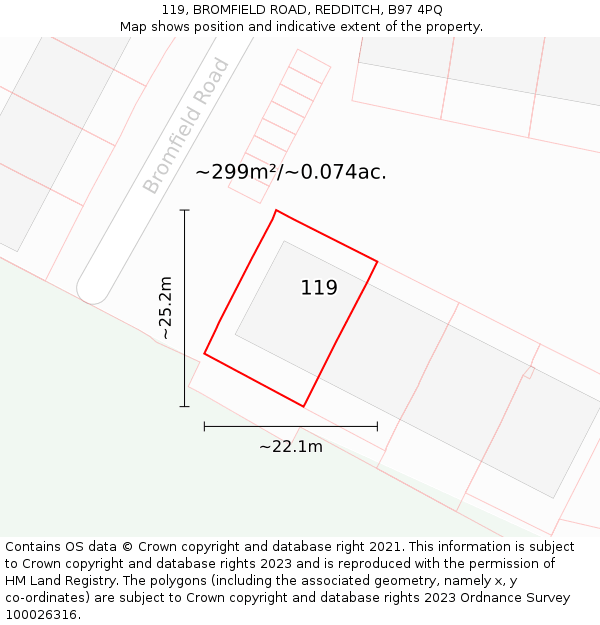 119, BROMFIELD ROAD, REDDITCH, B97 4PQ: Plot and title map