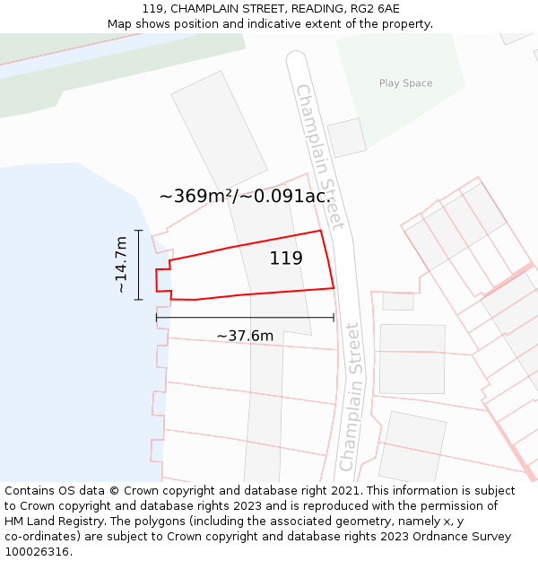 119, CHAMPLAIN STREET, READING, RG2 6AE: Plot and title map