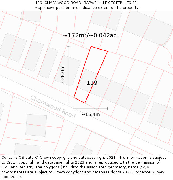 119, CHARNWOOD ROAD, BARWELL, LEICESTER, LE9 8FL: Plot and title map