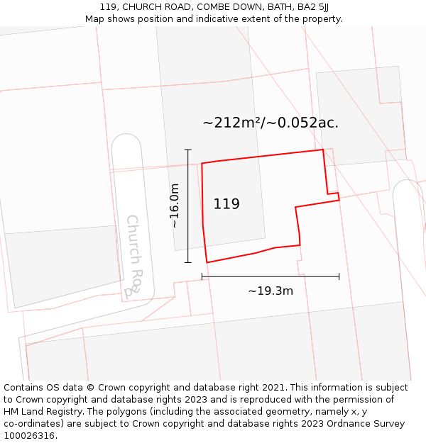 119, CHURCH ROAD, COMBE DOWN, BATH, BA2 5JJ: Plot and title map