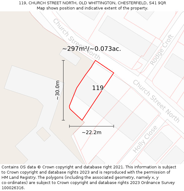 119, CHURCH STREET NORTH, OLD WHITTINGTON, CHESTERFIELD, S41 9QR: Plot and title map