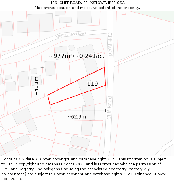 119, CLIFF ROAD, FELIXSTOWE, IP11 9SA: Plot and title map