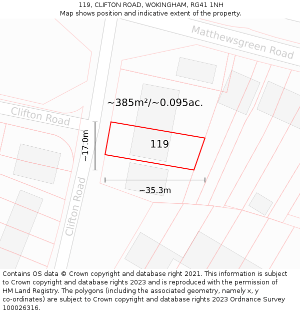 119, CLIFTON ROAD, WOKINGHAM, RG41 1NH: Plot and title map