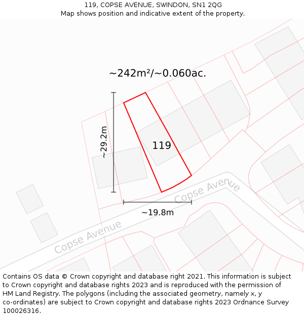 119, COPSE AVENUE, SWINDON, SN1 2QG: Plot and title map