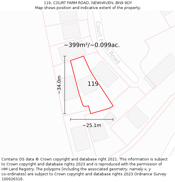 119, COURT FARM ROAD, NEWHAVEN, BN9 9DY: Plot and title map