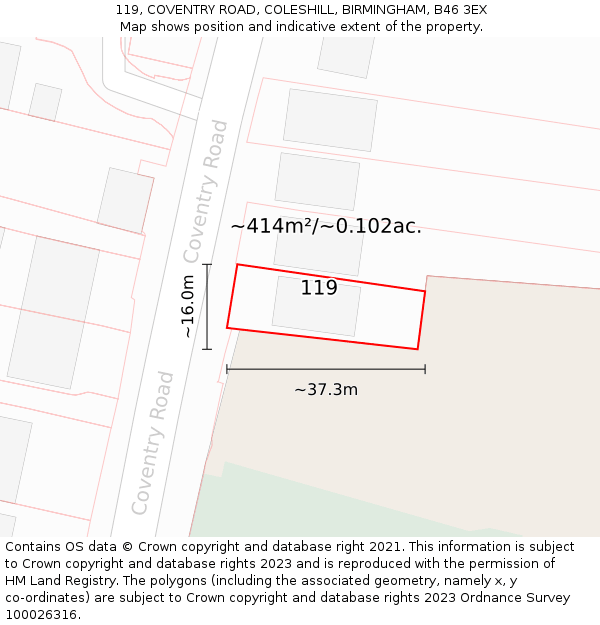 119, COVENTRY ROAD, COLESHILL, BIRMINGHAM, B46 3EX: Plot and title map