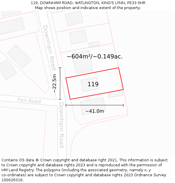 119, DOWNHAM ROAD, WATLINGTON, KING'S LYNN, PE33 0HR: Plot and title map