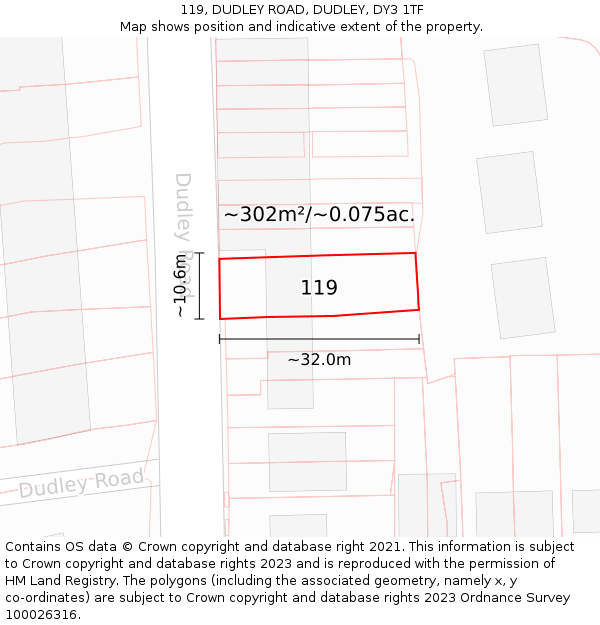 119, DUDLEY ROAD, DUDLEY, DY3 1TF: Plot and title map