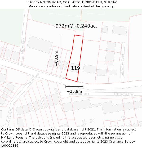 119, ECKINGTON ROAD, COAL ASTON, DRONFIELD, S18 3AX: Plot and title map