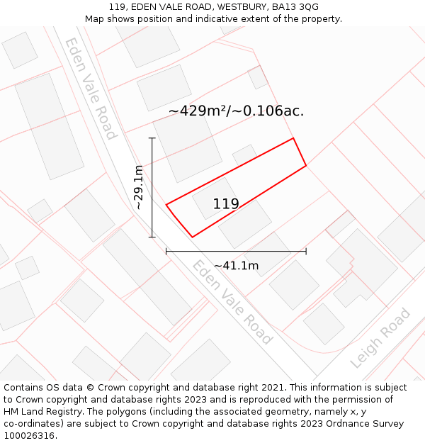 119, EDEN VALE ROAD, WESTBURY, BA13 3QG: Plot and title map