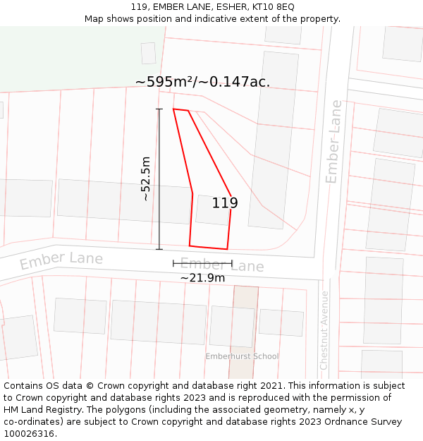 119, EMBER LANE, ESHER, KT10 8EQ: Plot and title map