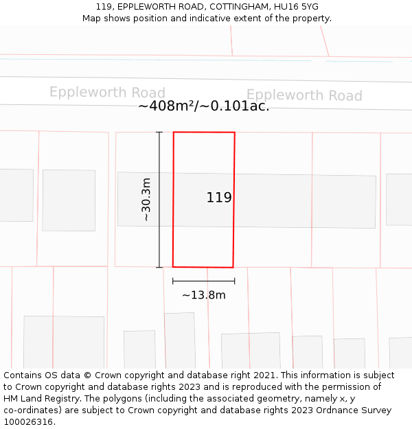 119, EPPLEWORTH ROAD, COTTINGHAM, HU16 5YG: Plot and title map