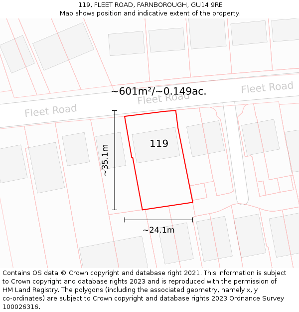 119, FLEET ROAD, FARNBOROUGH, GU14 9RE: Plot and title map