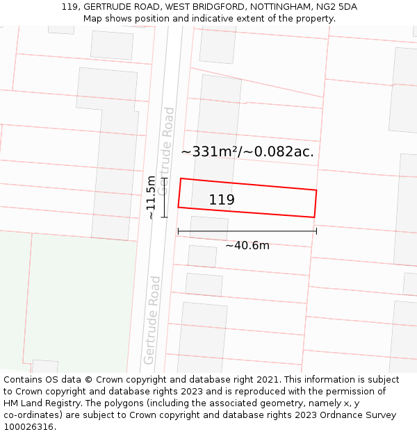 119, GERTRUDE ROAD, WEST BRIDGFORD, NOTTINGHAM, NG2 5DA: Plot and title map