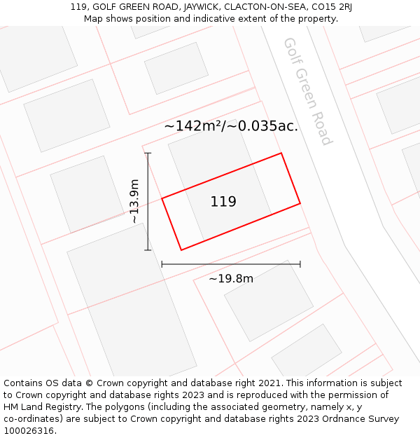 119, GOLF GREEN ROAD, JAYWICK, CLACTON-ON-SEA, CO15 2RJ: Plot and title map