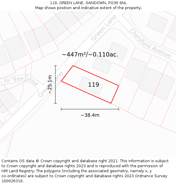 119, GREEN LANE, SANDOWN, PO36 9NL: Plot and title map