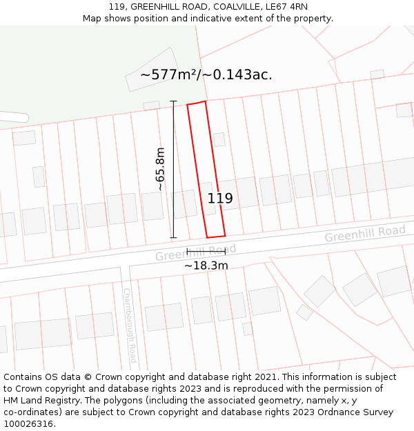 119, GREENHILL ROAD, COALVILLE, LE67 4RN: Plot and title map