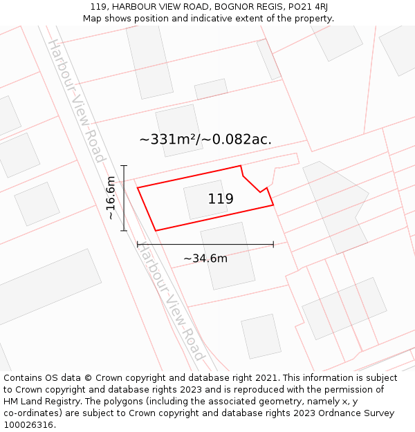 119, HARBOUR VIEW ROAD, BOGNOR REGIS, PO21 4RJ: Plot and title map