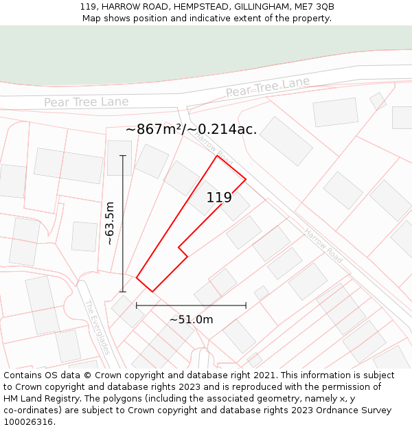 119, HARROW ROAD, HEMPSTEAD, GILLINGHAM, ME7 3QB: Plot and title map