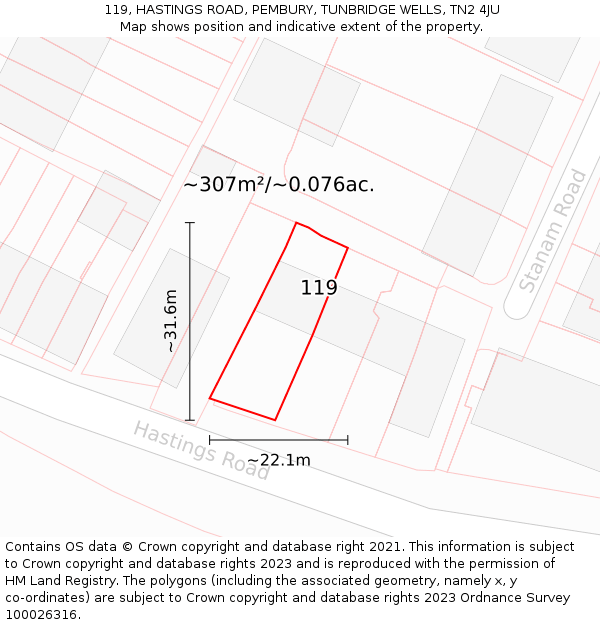 119, HASTINGS ROAD, PEMBURY, TUNBRIDGE WELLS, TN2 4JU: Plot and title map