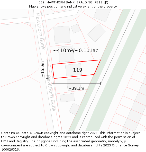 119, HAWTHORN BANK, SPALDING, PE11 1JQ: Plot and title map