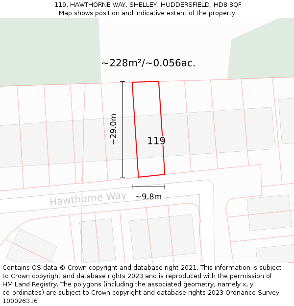 119, HAWTHORNE WAY, SHELLEY, HUDDERSFIELD, HD8 8QF: Plot and title map