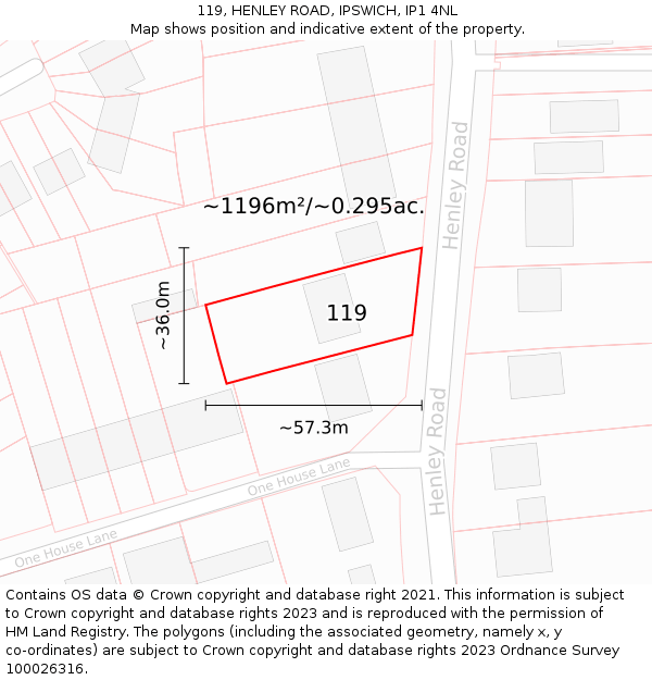 119, HENLEY ROAD, IPSWICH, IP1 4NL: Plot and title map