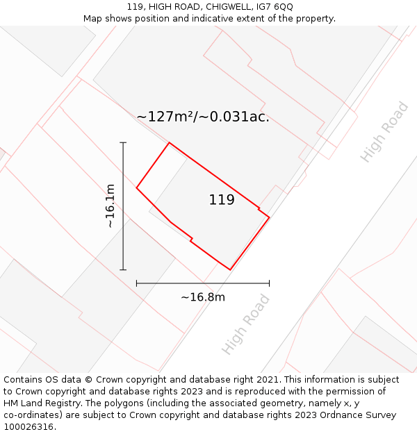 119, HIGH ROAD, CHIGWELL, IG7 6QQ: Plot and title map