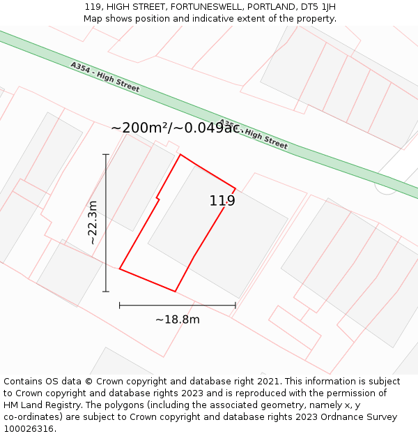119, HIGH STREET, FORTUNESWELL, PORTLAND, DT5 1JH: Plot and title map