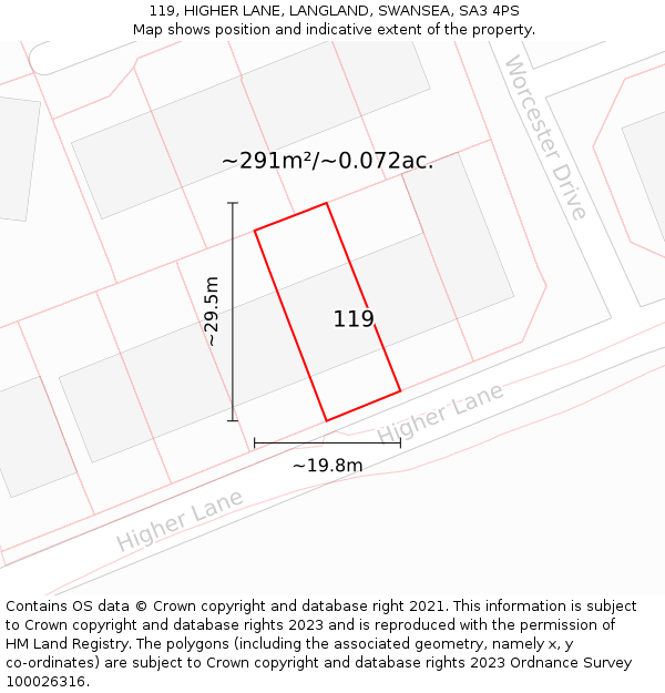 119, HIGHER LANE, LANGLAND, SWANSEA, SA3 4PS: Plot and title map