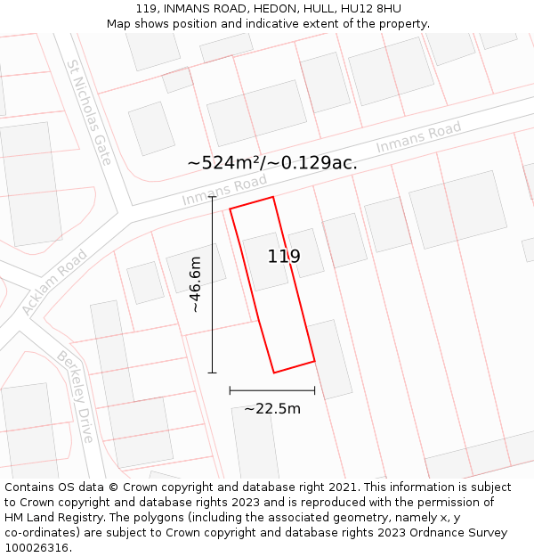 119, INMANS ROAD, HEDON, HULL, HU12 8HU: Plot and title map