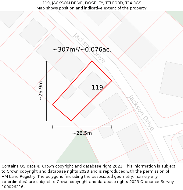 119, JACKSON DRIVE, DOSELEY, TELFORD, TF4 3GS: Plot and title map