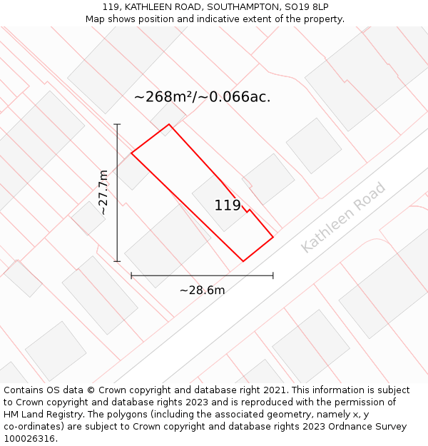 119, KATHLEEN ROAD, SOUTHAMPTON, SO19 8LP: Plot and title map