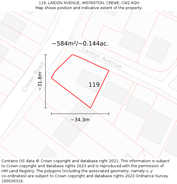 119, LAIDON AVENUE, WISTASTON, CREWE, CW2 6QH: Plot and title map