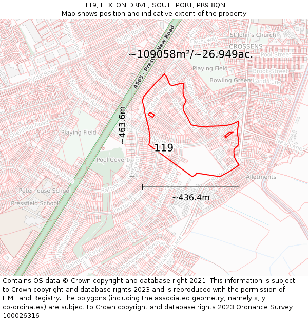 119, LEXTON DRIVE, SOUTHPORT, PR9 8QN: Plot and title map