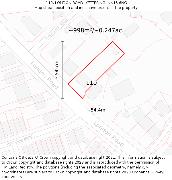 119, LONDON ROAD, KETTERING, NN15 6NG: Plot and title map