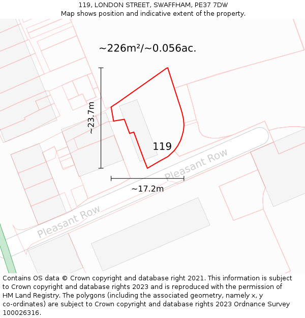 119, LONDON STREET, SWAFFHAM, PE37 7DW: Plot and title map