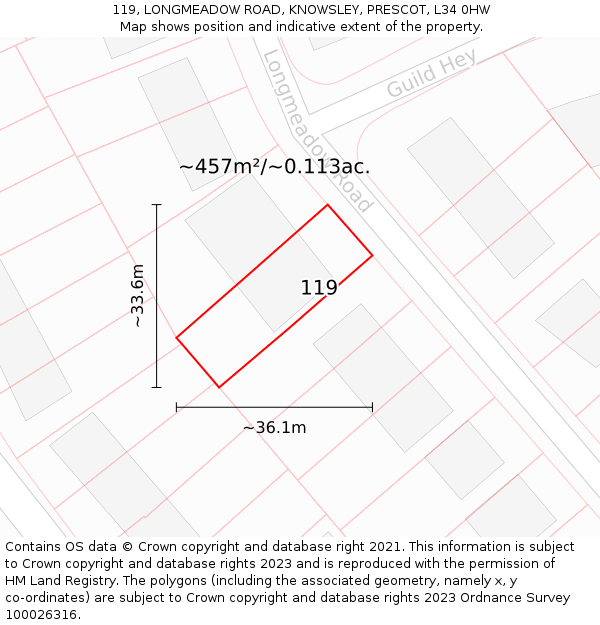 119, LONGMEADOW ROAD, KNOWSLEY, PRESCOT, L34 0HW: Plot and title map