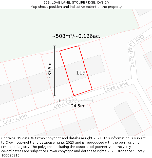 119, LOVE LANE, STOURBRIDGE, DY8 2JY: Plot and title map