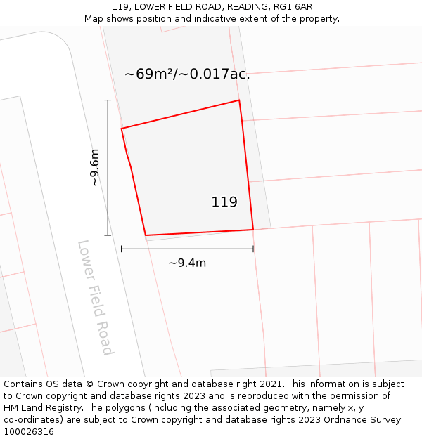 119, LOWER FIELD ROAD, READING, RG1 6AR: Plot and title map