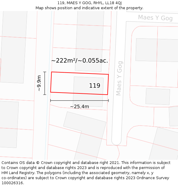 119, MAES Y GOG, RHYL, LL18 4QJ: Plot and title map