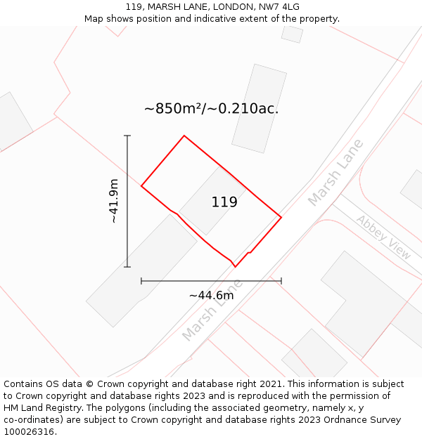 119, MARSH LANE, LONDON, NW7 4LG: Plot and title map