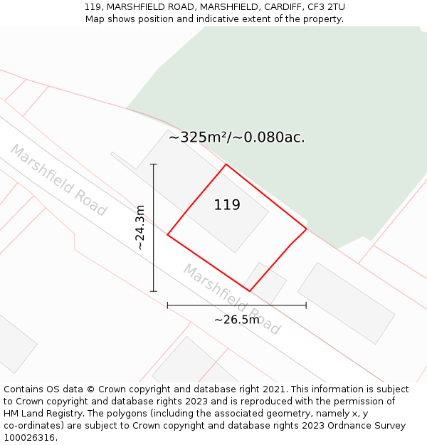 119, MARSHFIELD ROAD, MARSHFIELD, CARDIFF, CF3 2TU: Plot and title map