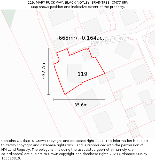 119, MARY RUCK WAY, BLACK NOTLEY, BRAINTREE, CM77 8FA: Plot and title map