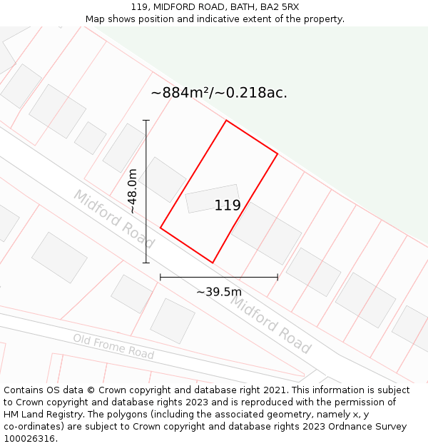 119, MIDFORD ROAD, BATH, BA2 5RX: Plot and title map