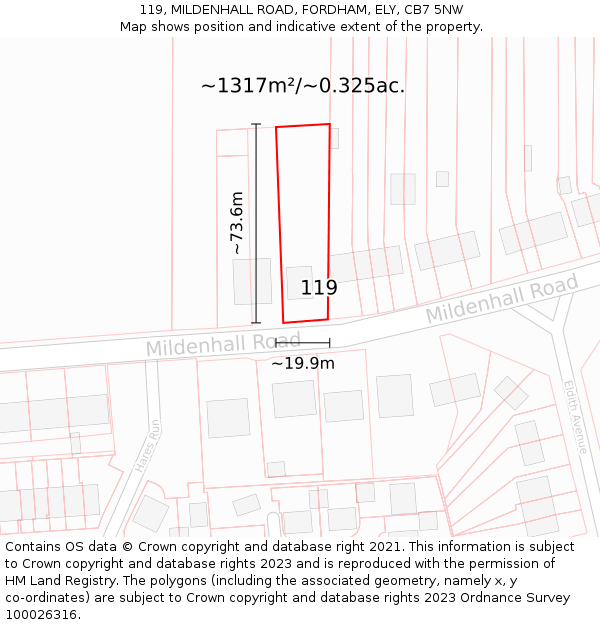 119, MILDENHALL ROAD, FORDHAM, ELY, CB7 5NW: Plot and title map