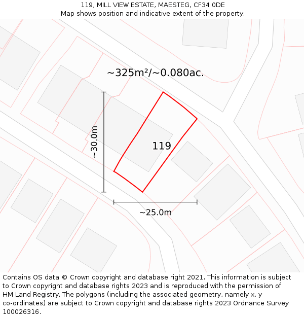 119, MILL VIEW ESTATE, MAESTEG, CF34 0DE: Plot and title map