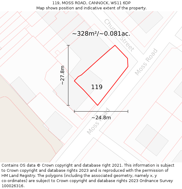 119, MOSS ROAD, CANNOCK, WS11 6DP: Plot and title map