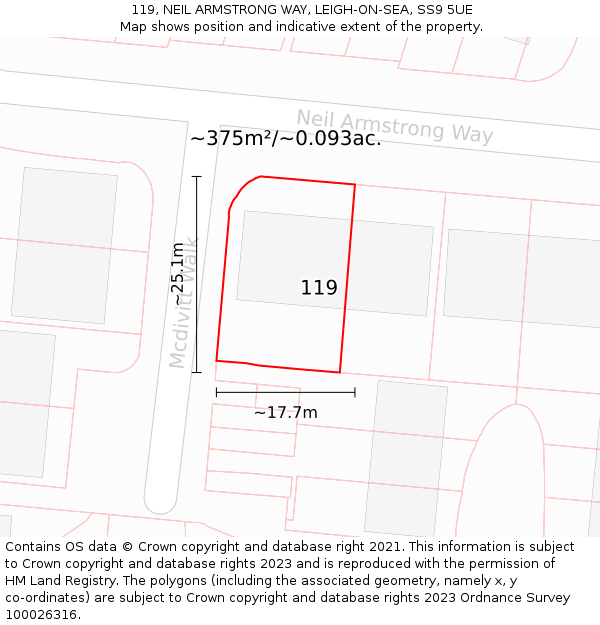 119, NEIL ARMSTRONG WAY, LEIGH-ON-SEA, SS9 5UE: Plot and title map