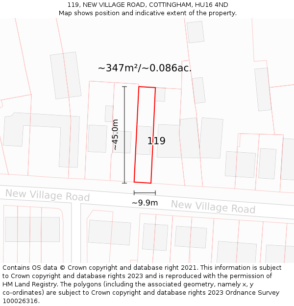 119, NEW VILLAGE ROAD, COTTINGHAM, HU16 4ND: Plot and title map